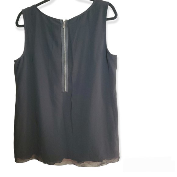 𝅺Nicole by Nicole Miller Black tiered ruffle sleevesless tank top-Size Large - Picture 2 of 8